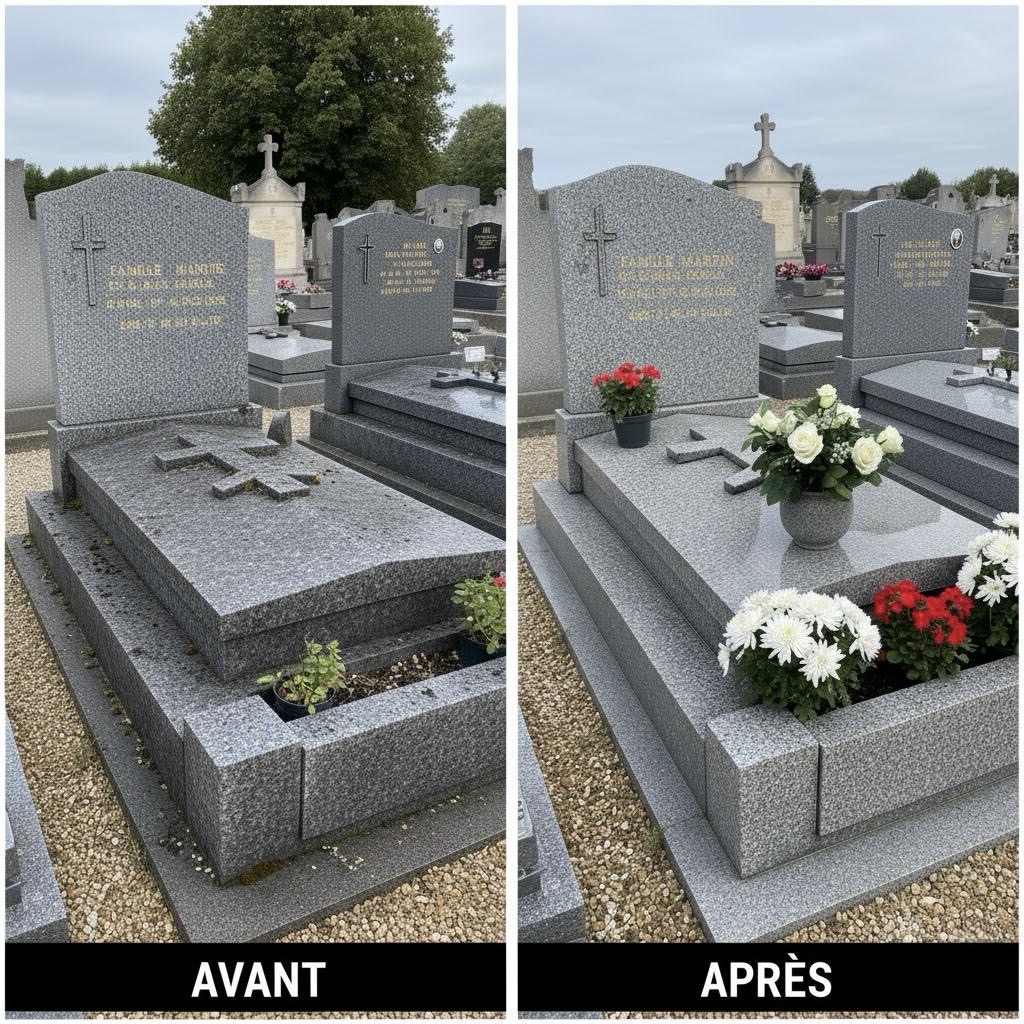Avant / après entretien de sépulture (Douceur de Fer)